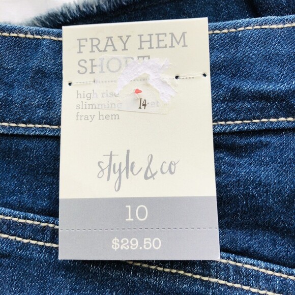 Style & Co Women's Size 10 Bermuda Jean Shorts Frayed Hem High Rise Blue Denim - Picture 5 of 7